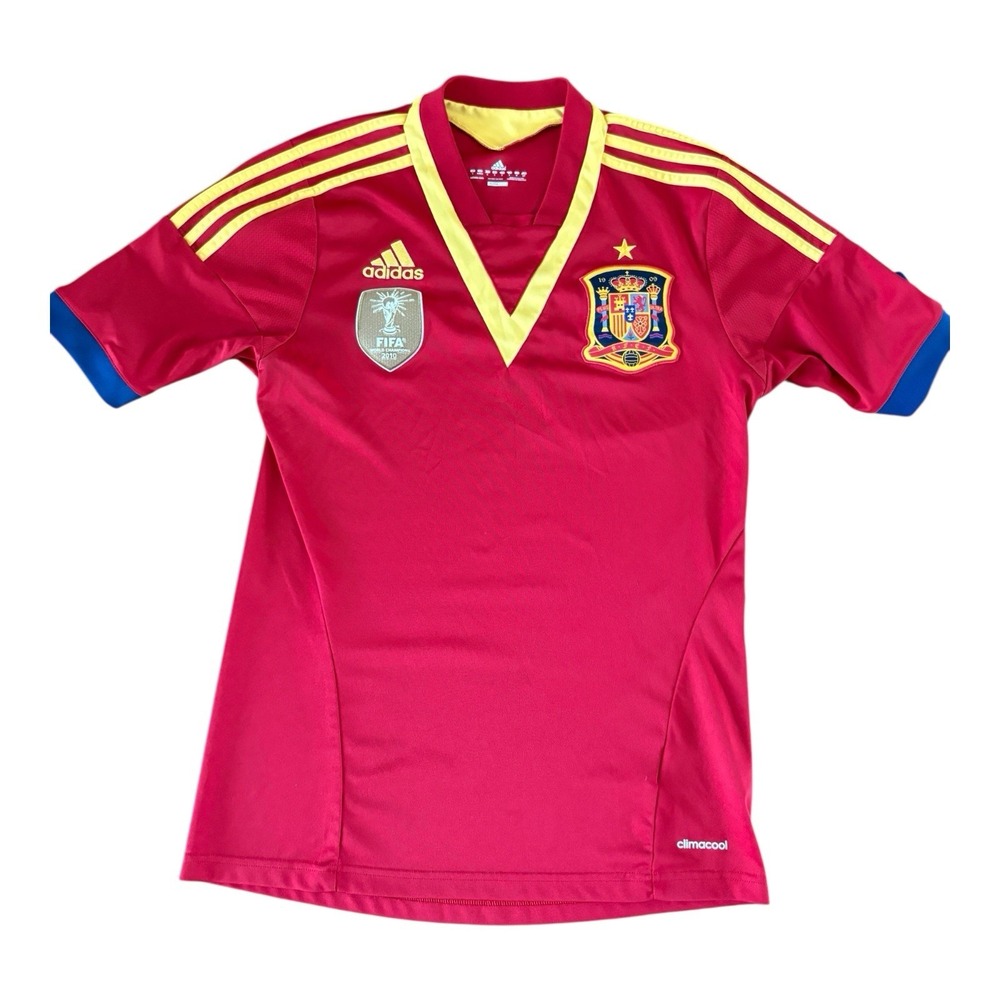 Adidas Spain 2013-2014‎ Soccer Jersey Size SMALL Red Polyester Gold FIFA Patch